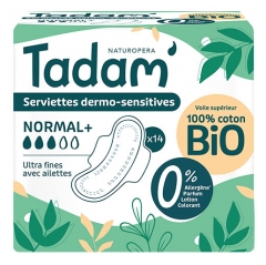 Tadam' Normal+ Serviettes Dermo-Sensitives Ultra Fines avec Ailettes 14 Unit&eacute;s
