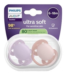Avent Ultra Soft 2 Sucettes Orthodontiques Silicone 6-18 Mois
