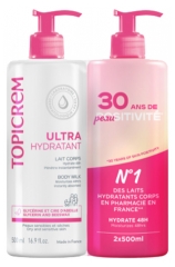 Topicrem Lait Corps Duo Ultra Hydratant 2*500 ml Peaux S&egrave;ches et Sensibles
