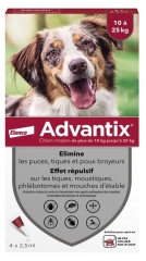Advantix Chien Moyen &ndash; Anti-Puces et Anti-Tiques &ndash; 10-25Kg &ndash; 4 Pipettes