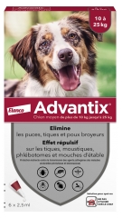 Advantix Chien Moyen &ndash; Anti-Puces et Anti-Tiques &ndash; 10-25Kg &ndash; 6 Pipettes
