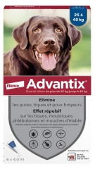 Advantix Grand Chien &ndash; Anti-Puces et Anti-Tiques &ndash; 25-40Kg &ndash; 6 Pipettes