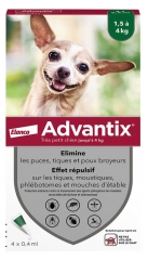 Advantix Tr&egrave;s Petit Chien &ndash; Anti-Puces et Anti-Tiques &ndash; 1.5-4Kg &ndash; 4 Pipettes