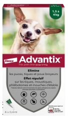 Advantix Tr&egrave;s Petit Chien &ndash; Anti-Puces et Anti-Tiques &ndash; 1.5-4Kg &ndash; 6 Pipettes