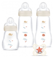 Coffret Biberons en Verre avec Sucette pour B&eacute;b&eacute; - Ensemble Complet 0 Mois et +
