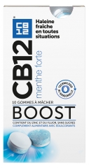 Cb12 Chewing Gum Boost - Chewing-Gums Menthe Forte - Sans Sucre Avec &Eacute;dulcorants - Haleine Fra&icirc;che Instantan&eacute;e - Zinc Anti-Mauvaise Haleine - 10 Gommes