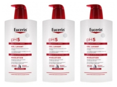 Gel nettoyant doux pour peau sensible Eucerin pH5 - Lot de 3 x 1L