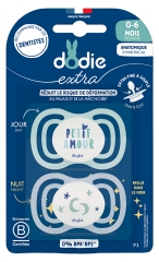 Dodie Extra 2 Sucettes Anatomiques Symmetrical Jour Nuit 0-6 Mois