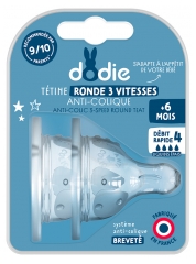 Dodie T&eacute;tine Initiation+ Ronde 3 Vitesses - Col Large - +6 Mois - Silicone D&eacute;bit 4 - Liquide &Eacute;pais - Lot de 2