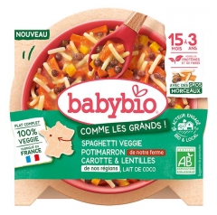 Babybio Spaghetti Veggie Potimarron Lentilles & Carotte Lait de Coco 15 Mois &agrave; 3 Ans Bio 200 g