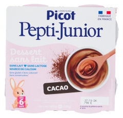 Picot Pepti-Junior Dessert Sans Lait Cacao D&egrave;s 6 Mois 4 Pots de 100 g