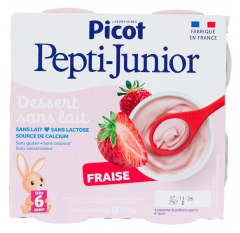 Picot Pepti-Junior Dessert Sans Lait Fraise D&egrave;s 6 Mois 4 Pots de 100 g