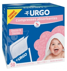 Urgo Compresses St&eacute;riles Famille & Nourrisson - Non Tiss&eacute;es - 50 Sachets de 2 Compresses de 7,5 X 7,5 cm
