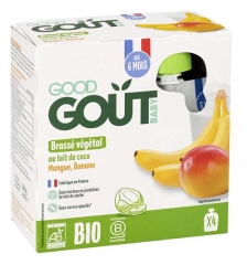 Good Go&ucirc;t Brass&eacute; V&eacute;g&eacute;tal au Lait de Coco Banane Mangue D&egrave;s 6 Mois Bio 4 Gourdes de 85 g