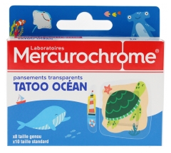 Mercurochrome Pansements Transparents Motifs Tatoo Oc&eacute;an 18 Unit&eacute;s