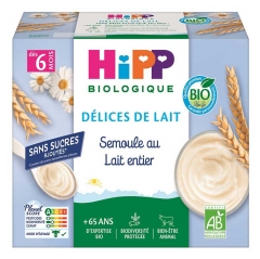 Hipp Semoule au Lait Entier Coupelles 4 X 100 g D&egrave;s 6 Mois