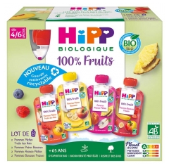 HiPP 100% Fruits Pur&eacute;e de Fruits d&egrave;s 4/6 Mois Bio 8 Gourdes