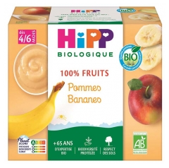 HiPP 100% Fruits Pommes Bananes 4/6 Mois Bio 4 pots x 100 g