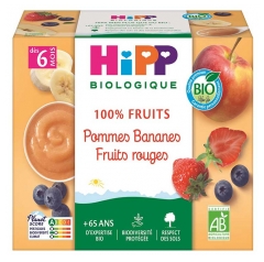 Hipp Pommes Bananes Fruits Rouges Coupelles 4 X 100 g D&egrave;s 6 Mois