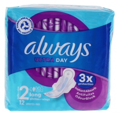 Always Ultra Day Serviettes Longues avec Ailettes Taille 2 12 Serviettes