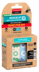 Manouka Bracelet Junior 3+ Anti-Moustiques Lot de 2 + Recharge 6 ml