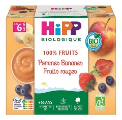 HiPP 100% Fruits Pommes Bananes Fruits Rouges d&egrave;s 6 Mois Bio 4 Pots