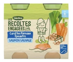 Bl&eacute;dina Les R&eacute;coltes Engag&eacute;es Carottes Poireaux Epeautre Saumon Sauvage d&egrave;s 6 Mois 2 Pots