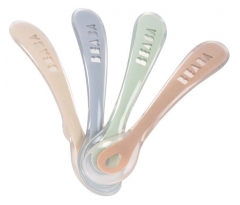 B&eacute;aba Lot de 4 Cuill&egrave;res 2&Egrave;me &Acirc;ge Silicone (Dark Blue+Pink+Light Mist+Airy Green)