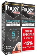 Pouxit Flash Anti-Poux et Lentes Shampoing Traitement 5 Minutes 2 x 100 ml Offre Sp&eacute;ciale