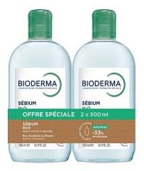 Bioderma S&eacute;bium H2O Eau Micellaire Purifiante Peaux Mixtes &agrave; Grasses Lot de 2 x 500 ml