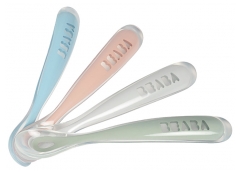 B&eacute;aba Lot de 4 Cuill&egrave;res 1Er &Acirc;ge Silicone Rainbow (Coloris Assortis Yellow/Light Blue/White/Dark Blue)