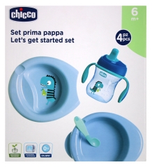 Chicco Coffret Repas (Assiette Maintien au Chaud + Assiette Creuse D&eacute;cor&eacute;e + Tasse Training + Cuill&egrave;re Coud&eacute;e) - Bleu - 6M+
