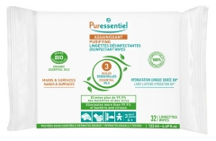 Puressentiel Lingettes D&eacute;sinfectantes Mains & Surfaces Aux 3 HE - 32 Lingettes