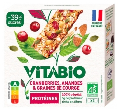 Barres &Eacute;nerg&eacute;tiques aux Cranberries, Amandes et Graines de Courge Bio