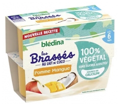 Pur&eacute;e de Fruits au Lait de Coco Pomme Mangue pour B&eacute;b&eacute; d&egrave;s 6 Mois - Lot de 4 Pots