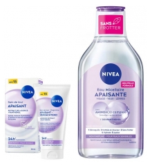 Nivea Routine Duo Peaux Sensibles Cr&egrave;me Visage Jour Apaisant Hydratation 24H + Eau Micellaire