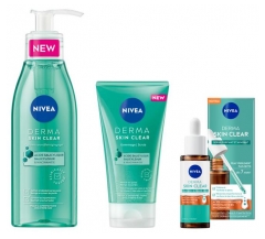 Nivea Derma Skin Clear Routine Anti-Imperfections Gel Nettoyant Visage 150 ml + Gommage 150 ml + S&eacute;rum 30 ml