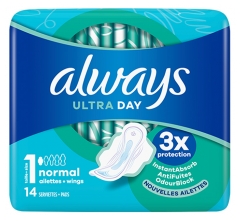 Always Ultra Day Serviettes Normales avec Ailettes Taille 1 14 Serviettes