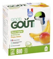 Good Go&ucirc;t Gourdes Brass&eacute;s Brass&eacute; V&eacute;g&eacute;tal au Lait de Coco Mangue Banane Bio D&egrave;s 6 Mois 4 Gourdes de 85 g
