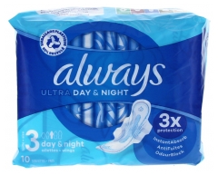 Always Ultra Day & Night Serviettes Jour et Nuit avec Ailettes Taille 3 10 Serviettes