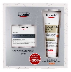 Eucerin Hyaluron-Filler + 3X Effect Soin de Jour Anti-&Acirc;ge SPF15 Peau S&egrave;che 50 ml + Hyaluron-Filler + Elasticity Cr&egrave;me Mains Anti-Taches SPF30 75 ml