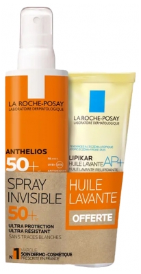 La Roche-Posay Anthelios Crème Solaire en Spray Invisible Corps SPF50+ 200 ml + Lipikar Huile Lavante AP+ Relipidante 100 ml Offerte