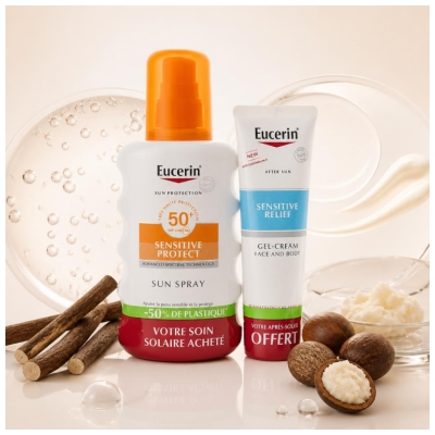 Eucerin Sun Protection Sensitive Protect Spray SPF50+ 200 ml + Relief Gel-Crème Après-Soleil 50 ml Offert