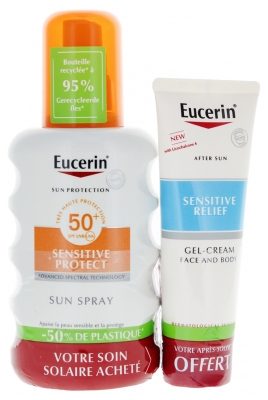 Eucerin Sun Protection Sensitive Protect Spray SPF50+ 200 ml + Relief Gel-Crème Après-Soleil 50 ml Offert
