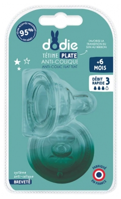 Dodie Tétine Sensation+ Plate - Col Large - +6 Mois - Silicone Débit 3 - Lot de 2