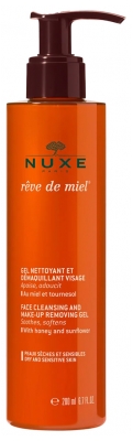 Nuxe Rêve de Miel Gel Nettoyant et Démaquillant Visage Apaisant (Peaux Sèches et Sensibles) 200 ml