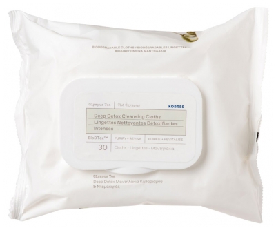 Korres Lingettes Nettoyantes Détoxifiantes Biodégradables 30 Lingettes