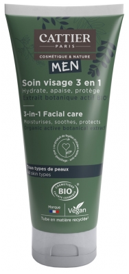 Cattier Men Soin Visage 3en1 Tous Types de Peaux Bio 50 ml