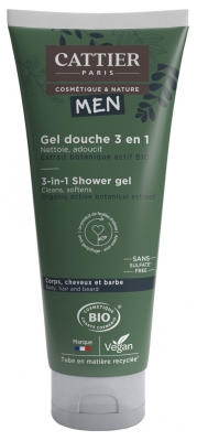 Cattier Men Gel Douche Homme 3en1 Corps Cheveux et Barbe Bio 200 ml