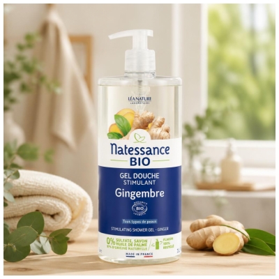 Natessance Gel Douche Stimulant Gingembre Toutes Peaux Bio 1 L